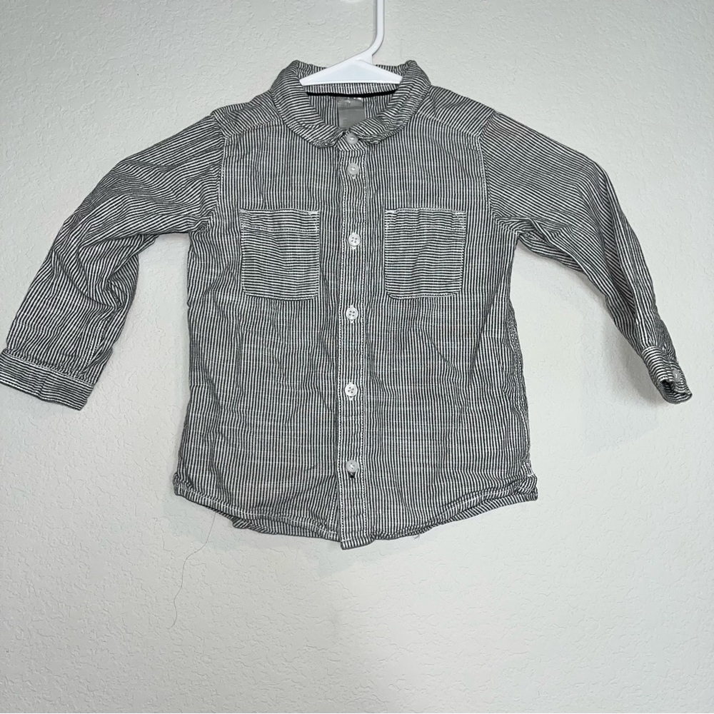H&M Baby Boy 18 mo to 2T Striped Gray Kids Shirt 100% Cotton preppy collegiate